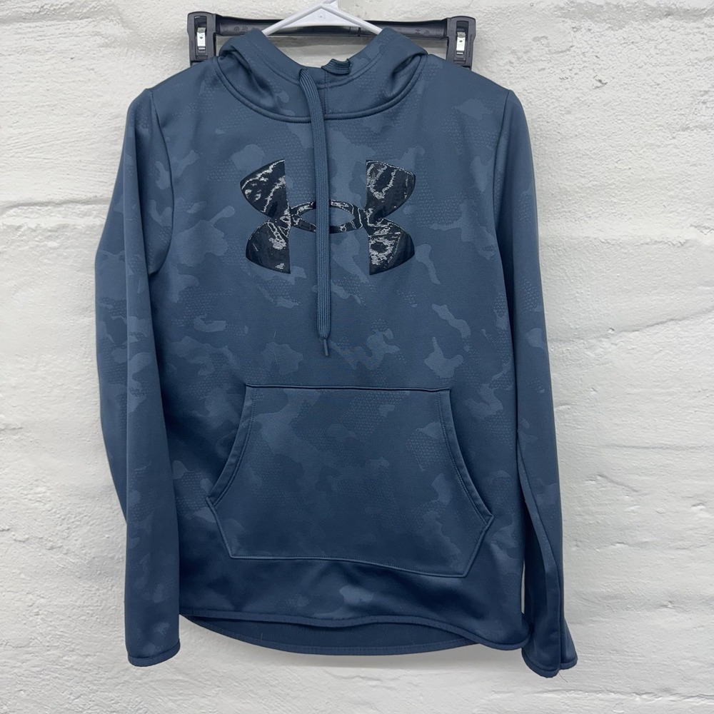 Under Armour Mens Size M‎ Blue Camo Big Logo Hoodie Sweatshirt  Sports